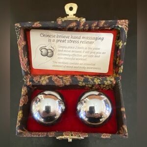 Chinese Metal Hand Massage Stress Reliever Balls w/ 3.25" Original Display Case